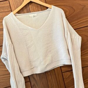 Pac Sun LA Hearts Cream Cropped Ribbed Neutral Knit Sweater - Sz M